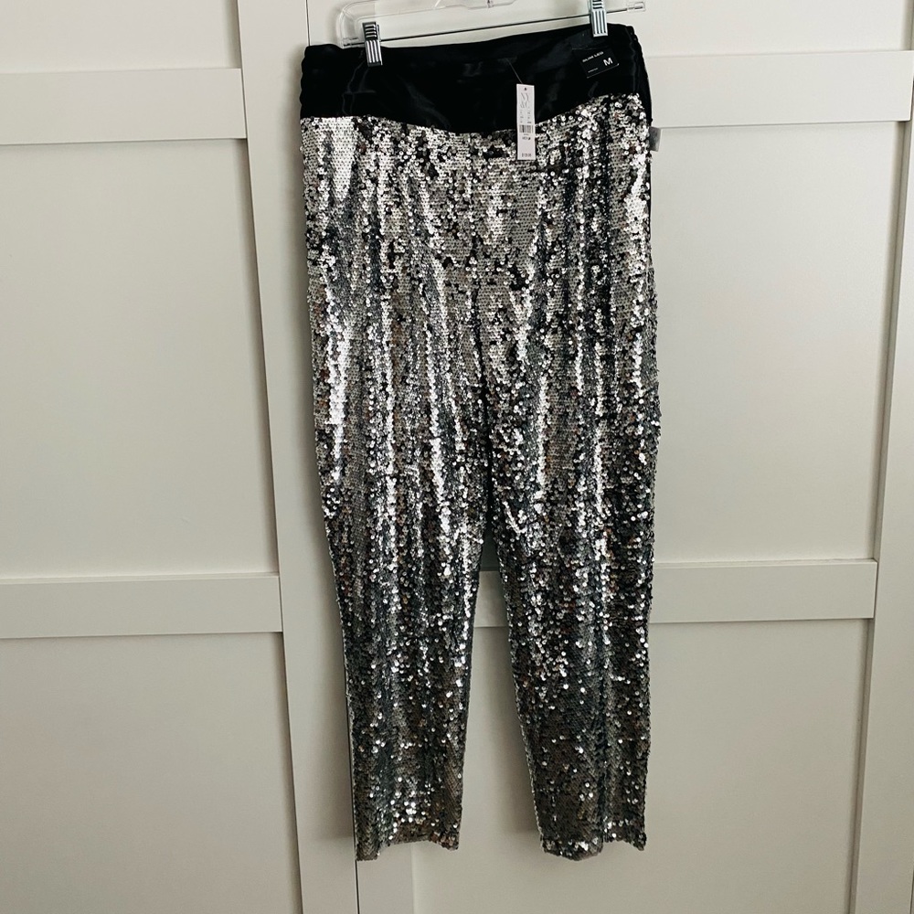 NY&CO Silver Sequin Tuxedo Pants